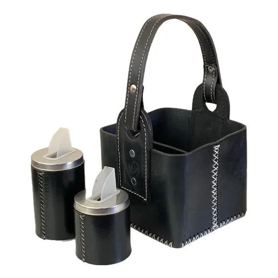 Set Matero Premium Cuero / Canasta + Set Latas Cuero Genuino
