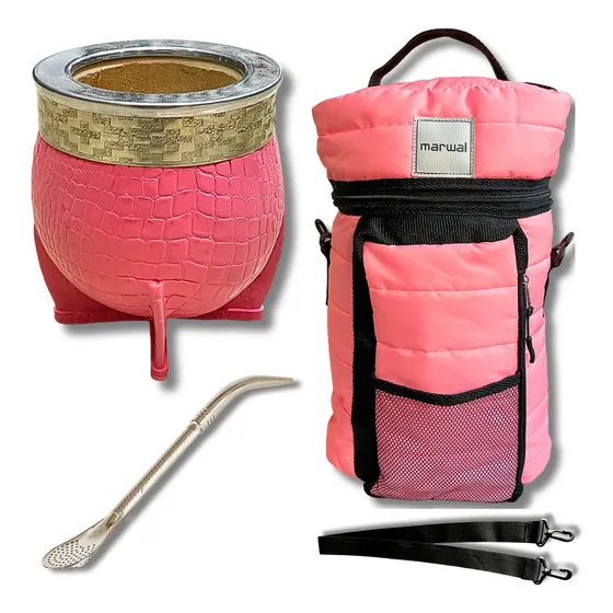 Set Matero Premium Mate Imperial Rosa Cuero Croco Bolso Pro!