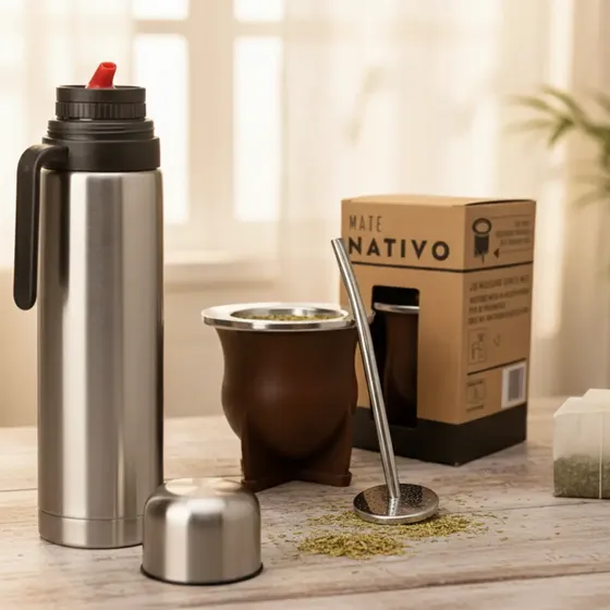 Set Matero Uruguayo Termo Manija + Mate Camionero + Bombilla