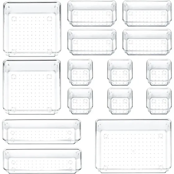Set Organizadores Para Escritorio Placard Kit X16 Acrilico Cajones Transparentes | Hogares Oficina Escritorio Papeles Útiles Papelería Acces