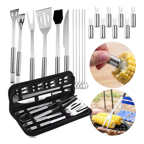 Set Parrilla 18pzs Kit Asador Acero Inoxidable Con Estuche