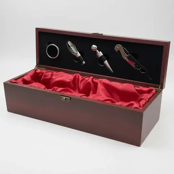 Set Sommelier Caja Madera Para Vino Regalo 4 Piezas
