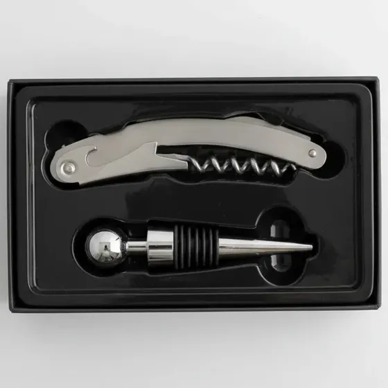 Set Sommelier Vino Saca Corcho 2 Tiempos + Tapón Anti Goteo
