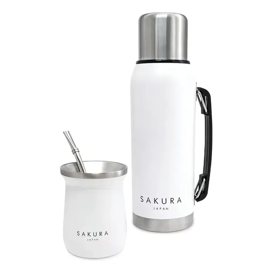 Set Termo Mate Sakura Clasico Acero Inoxidable Termico G Color Blanco