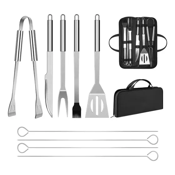 Set Utensilios Parrilla Acero Inoxidable Con Estuche 11pzs