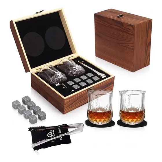 Set Vasos De Whisky con Piedras de Granito Gadnic con Caja Madera Accesorios Completos