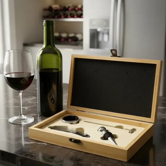 Set Vino 4 Piezas Estuche Bambú Regalo Sacacorchos Sommelier