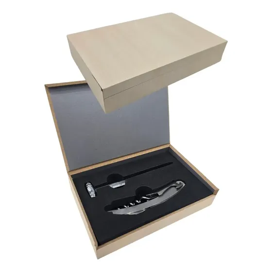 Set Vino Sacacorchos 2 Tiempos Termómetro Caja Mdf