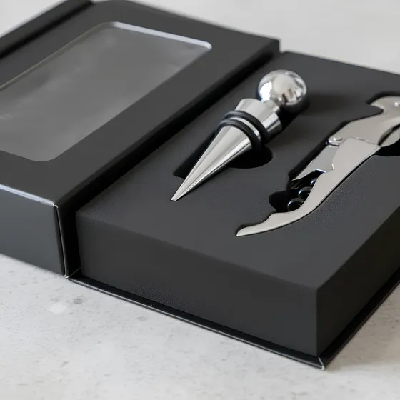 Set Vino Sommelier Metal Sacacorcho 2tiemp+tapon Caja Regalo