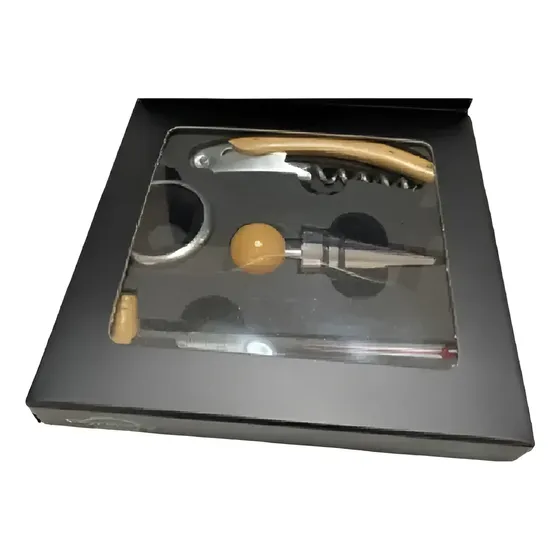 Set Vino X 4 Accesorios Madera P/ Sommelier En Caja  Regalo