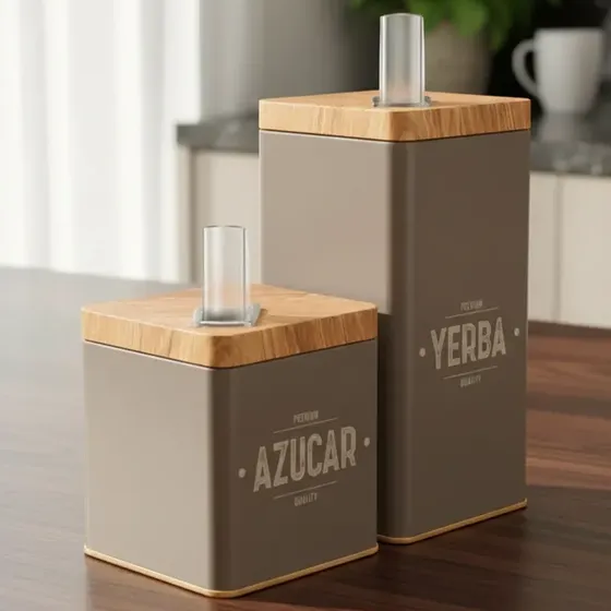 Set X 2 Yerbera Y Azucarera Combo Matero Vertical