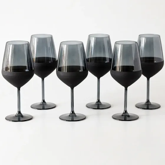 Set X 6 Copas Vino Esmeriladas Negro Mate Premium Cristal