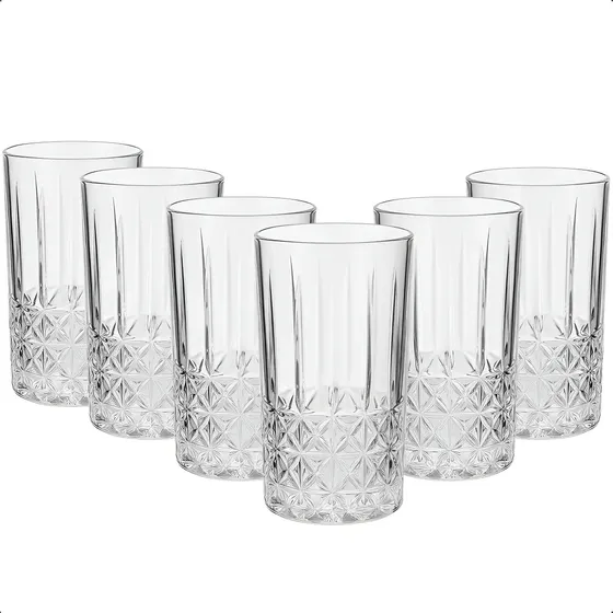 Set X12 Vaso De Vidrio Labrado Para Whisky Tragos Color Rombos Con Líneas