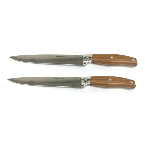 Set X2 Cuchillo Asador Parillero Mango Madera Cuchila Ac/inx
