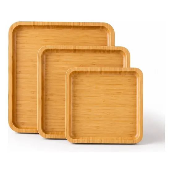 Set X3 Bandejas Bambú Madera Cuadrada Tabla Picada Organizar