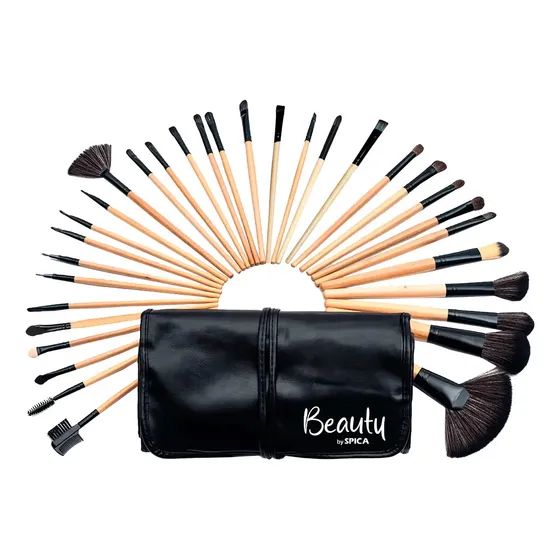 Set X32 Brochas Maquillaje Bambu BEAUTY BY SPICA Bro-01 Estuche Negro