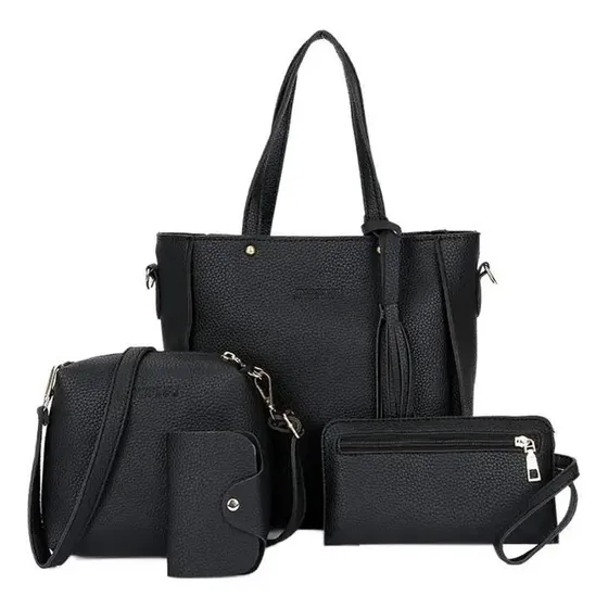 Set X4 Carteras Y Billetera Mujer Simil Cuero