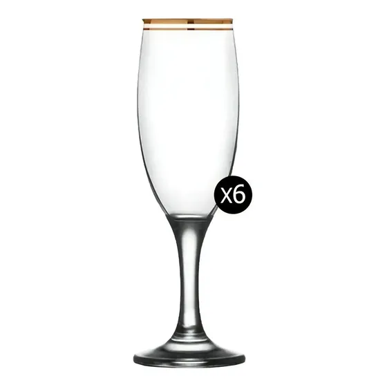 Set X6 Copas Flauta Champagne Atlantica Oro Vidrio 190cc
