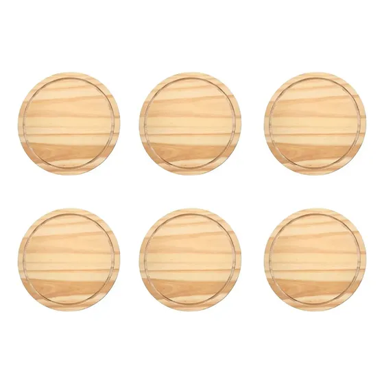 Set X6 Platos Asado Madera Redondo Tabla Pino Camping Picada