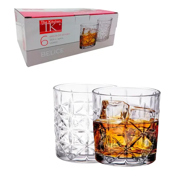 Set X6 Vaso De Whisky Vidrio Labrado 330cc The Kitchen Color Belice