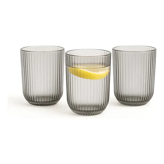 Set X6 Vasos De Vidrio Trasparentes Dakota Con Líneas Premium Color Gris Oscuro