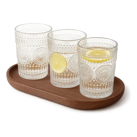 Set x6 Vasos Vidrio Tallado 300ml Dakota Elegantes Apto Lavavajillas