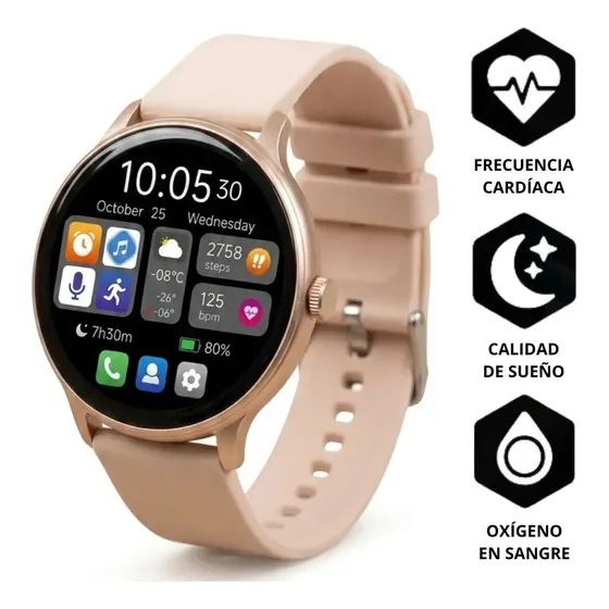 Smartwatch Jd Tokio Resistente Al Agua IP67 Llamadas Bluetooth Presión Arterial Frecuencia Cardiaca Mujer Redondo Múltiples Modos Deportivos