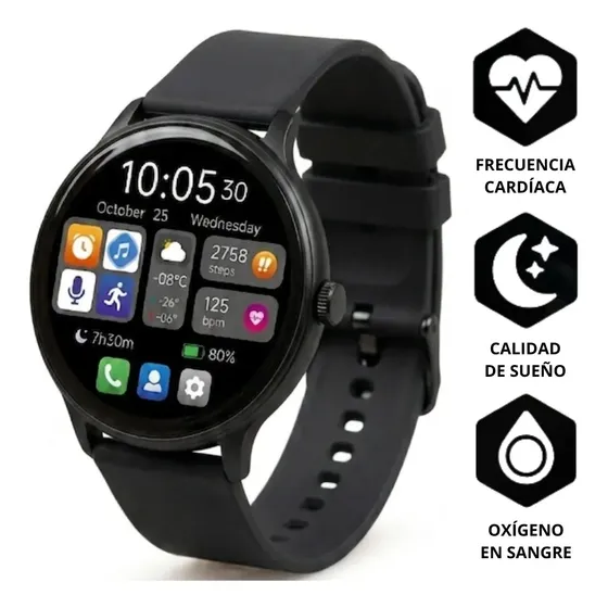 Smartwatch Jd Tokio Resistente Al Agua IP67 Llamadas Bluetooth Presión Arterial Frecuencia Cardiaca Redondo Múltiples Modos Deportivos Reloj