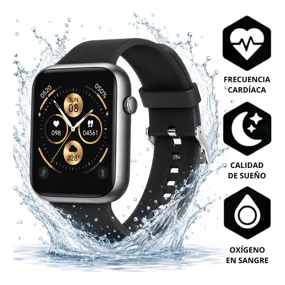 Smartwatch Reloj Inteligente Sumergible Jd Capri Negro Llamadas Bluetooth Múltiples Modos Deportivos Presión Arterial SPO2 Control de Música