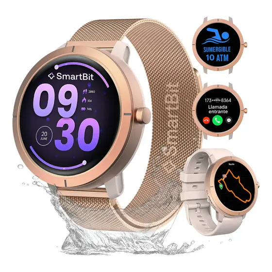 Smartwatch Sumergible Mujer Smartbit G2 Pro Gps Integrado Rose Gold Milanés
