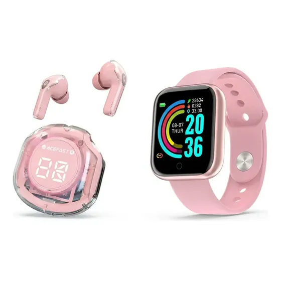 Smartwatch Y Auriculares Bluetooth Regalo Día Del Niño Rosa