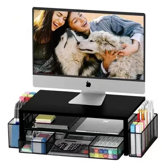 Soporte Monitor Estante Monitor Pc Portátiles Multifunción Organizador Escritorio Bandejas Premium The Game House Color Negro