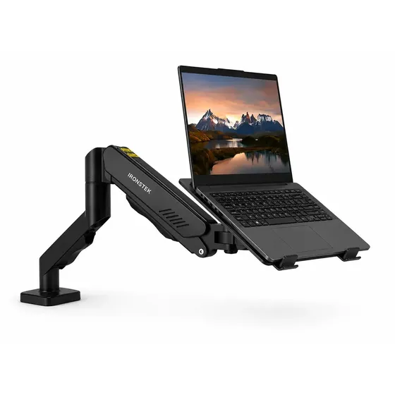 Soporte Monitor Notebook 2 En 1 Ironstek Brazo Hidraulico Escritorio Negro Premium