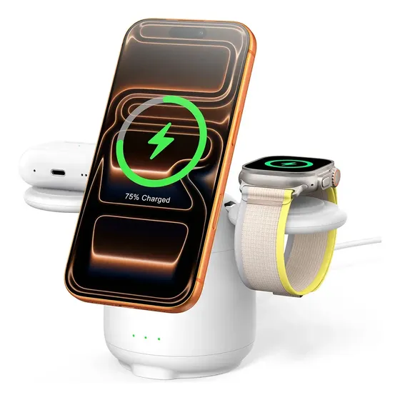 SwanScout 707M - Estación de carga 3 en 1 inalámbrica MagSafe para Apple, compatible con iPhone 17/16/15/14/13/12/11, Apple Watch y AirPods 