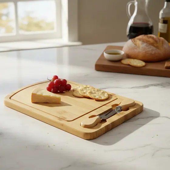 Tabla Bandeja Para Quesos Picadas Madera De Bambu Cubiertos