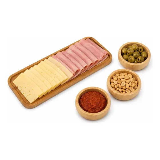 Tabla Bandeja Picada Madera Bambu Con 3 Bowls Copetin