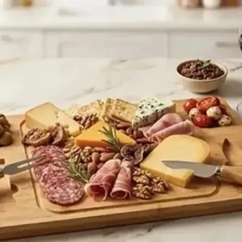 Tabla De Bambú Para Picadas Y Quesos + 2 Utensilios 39x29cm