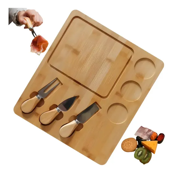 Tabla De Quesos De Bambú Con 3 Cuchillos Incluidos