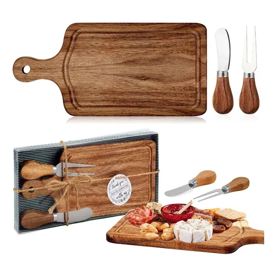 Tabla De Quesos De Madera Con 2 Cuchillos Set