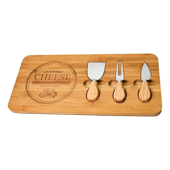 Tabla De Quesos Y Picadas De Bambú Con 3 Utensilios