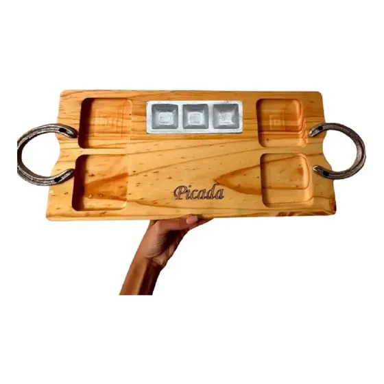 Tabla Para Picada De Madera De Pino Con Triple Dip