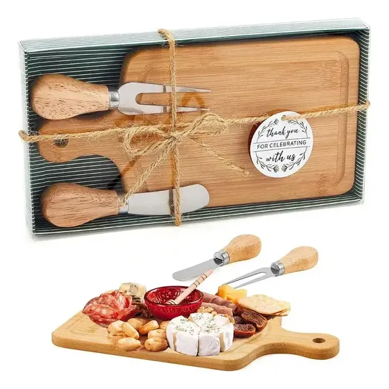 Tabla Para Quesos Bambú Con Cuchillo Y Tenedor