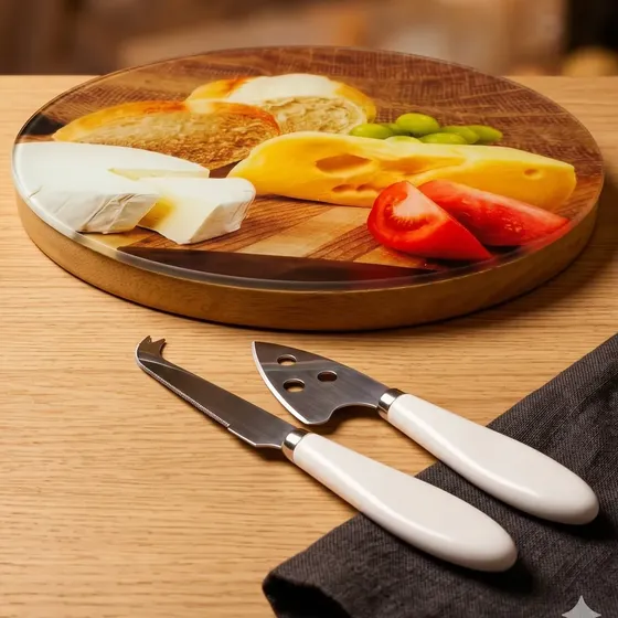 Tabla Picada Quesos Fiambres Bamboo Vidrio Con Cuchillos