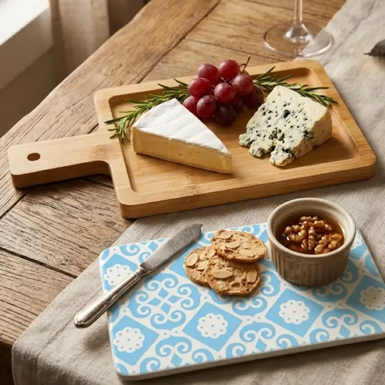 Tabla Picadas Bambú Con Plato Gres Extraible Copetinera