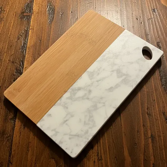Tabla Picar Queso Fiambre Madera Y Marmol 28,5 X 20cm