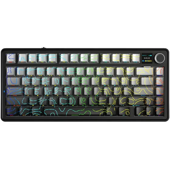 Teclado Gamer Aula F75 Max Wireless Reaper Negro Degrade Contour Line Lcd Inglés Us