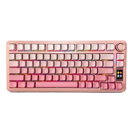 Teclado Gamer Aula S75 Pro Wireless Trimodo Sw Star Vector Rgb Rosa Degrade Con Pantalla Personalizable