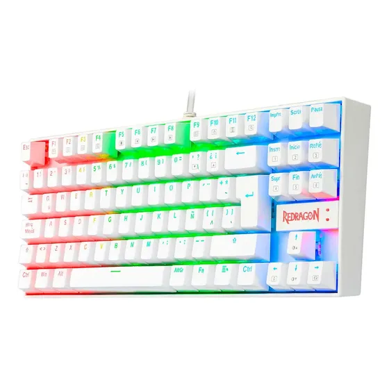 Teclado Gamer Redragon Kumara K552 QWERTY Español Latinoamérica Color Blanco con Luz RGB