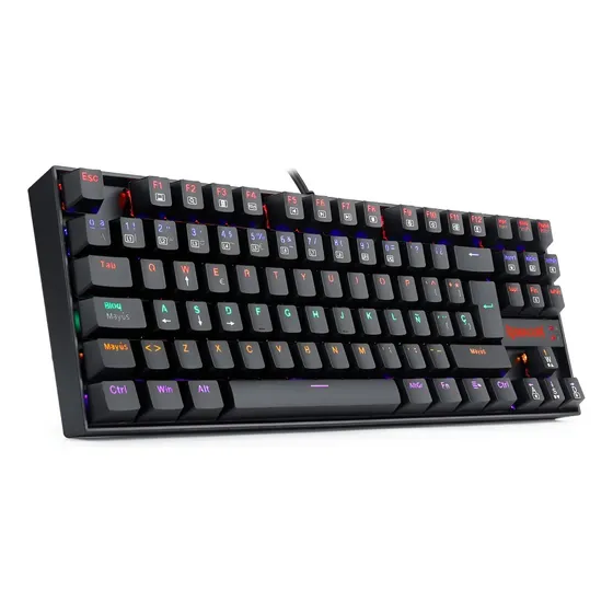 Teclado gamer Redragon Kumara K552 QWERTY Red español latinoamérica color negro con luz rainbow