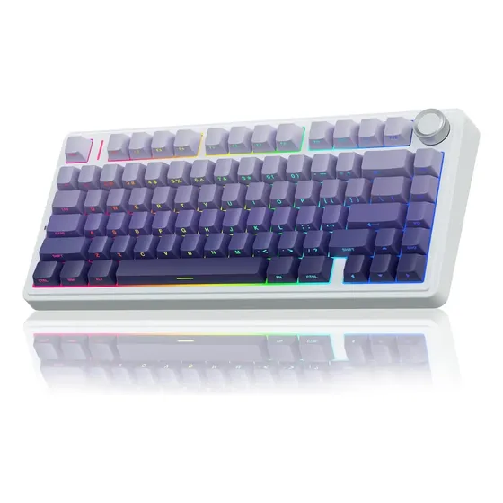 Teclado Mecánico Aula F75 Pro Rgb Inalámbrico Trimodo Blanco Violeta Degrade Inglés